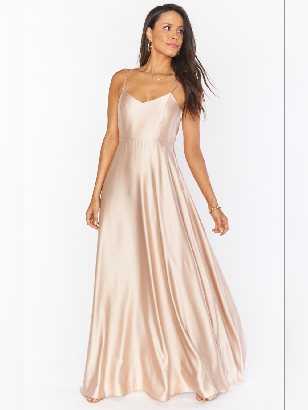 Show Me Your MUMU Womens Maxi Dress In Champagne Luxe Satin Sz S